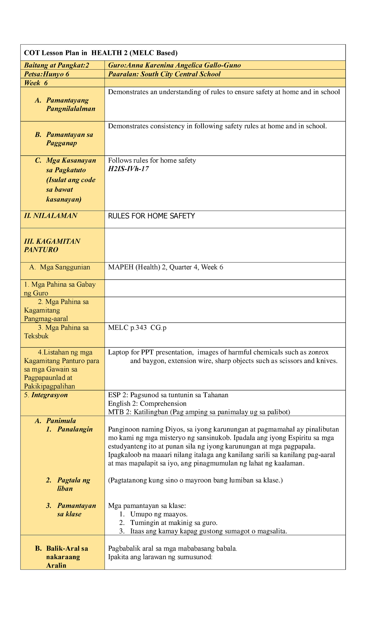 Lesson Plan In Health Grade 2 Edited - COT Lesson Plan In HEALTH 2 ...