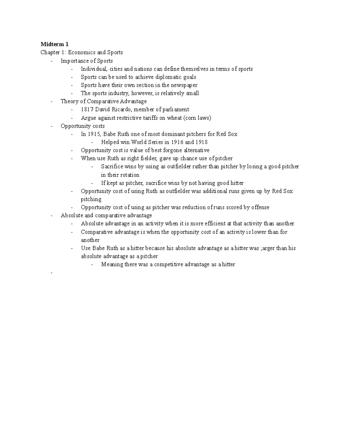 EC385 Full Semester Notes - Midterm 1 Chapter 1: Economics And Sports ...