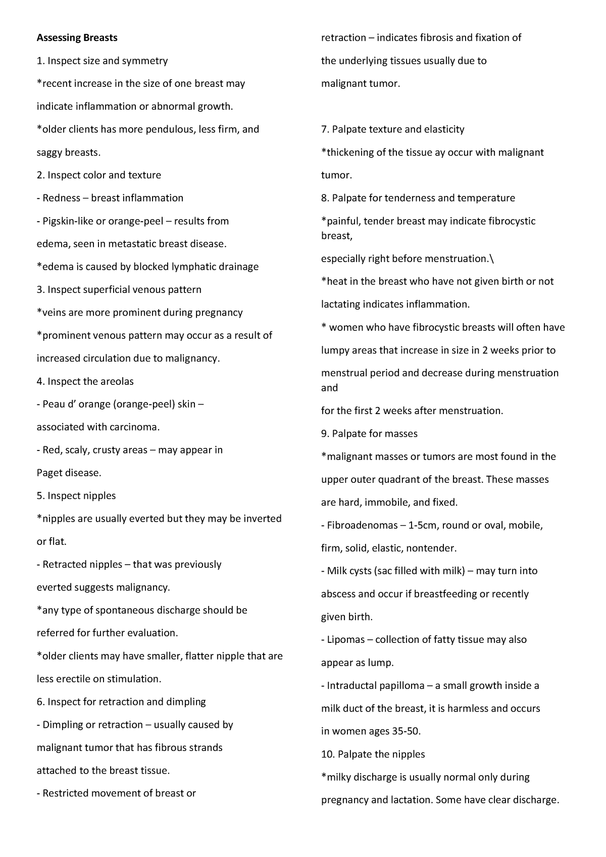 Health Assesment - Assessing Breasts and Lymphatic System - Assessing ...