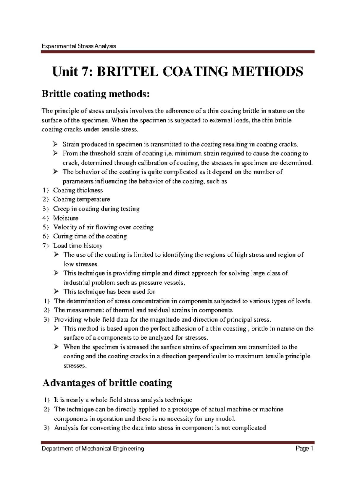Brittle coating Unit 7 BRITTEL COATING METHODS Brittle coating