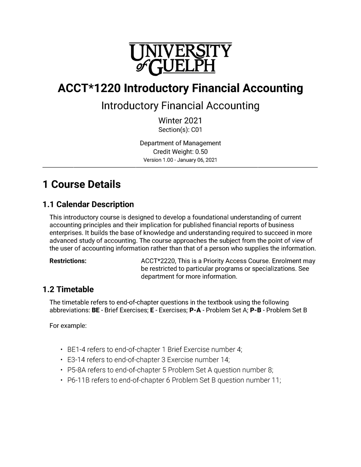 Outline Accounting Acct Introductory Financial Accounting Introductory Financial