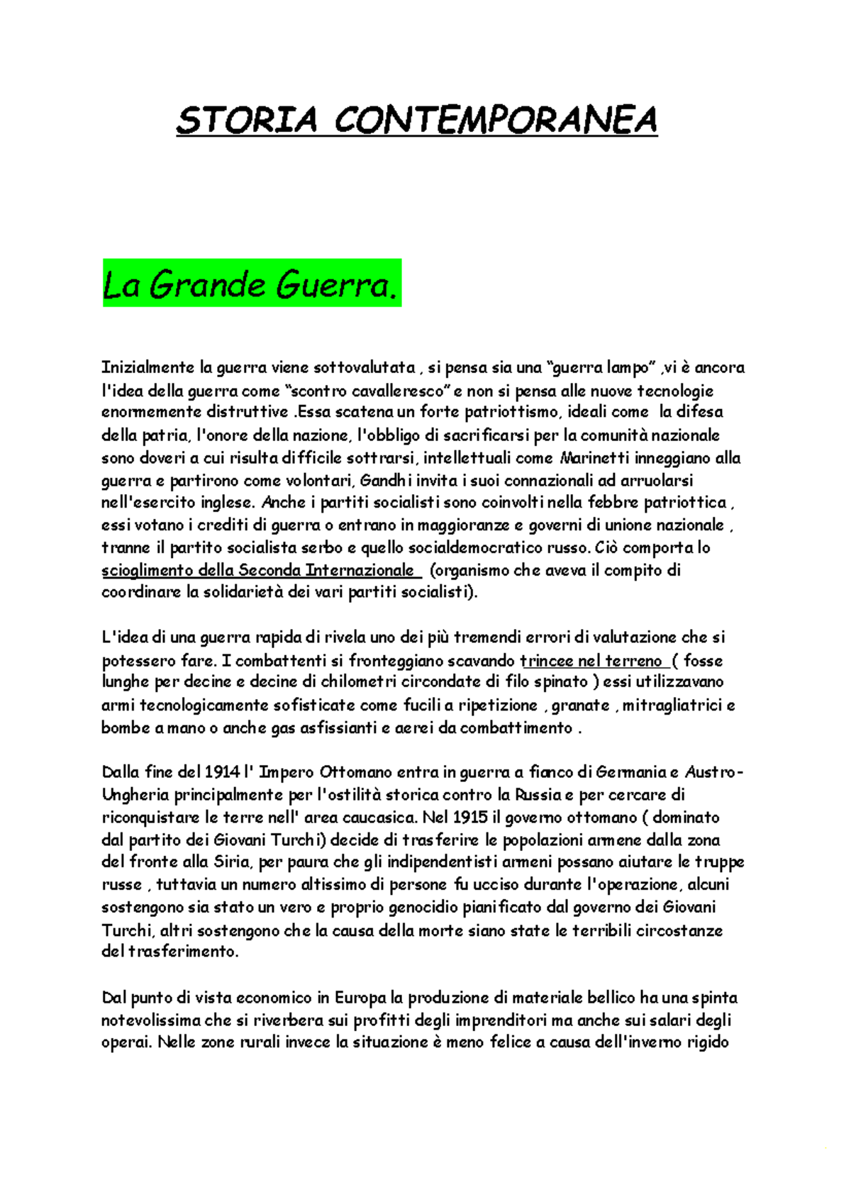 storia contemporanea dalla grande guerra a oggi