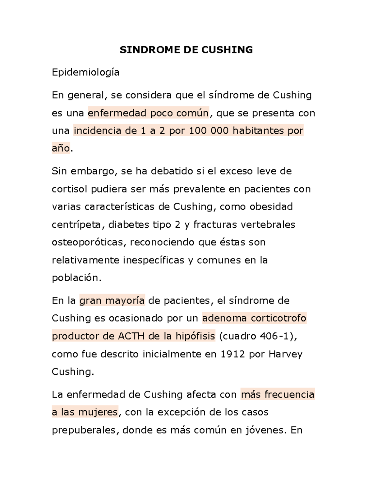 Sindrome DE Cushing - SINDROME DE CUSHING Epidemiología En general, se ...
