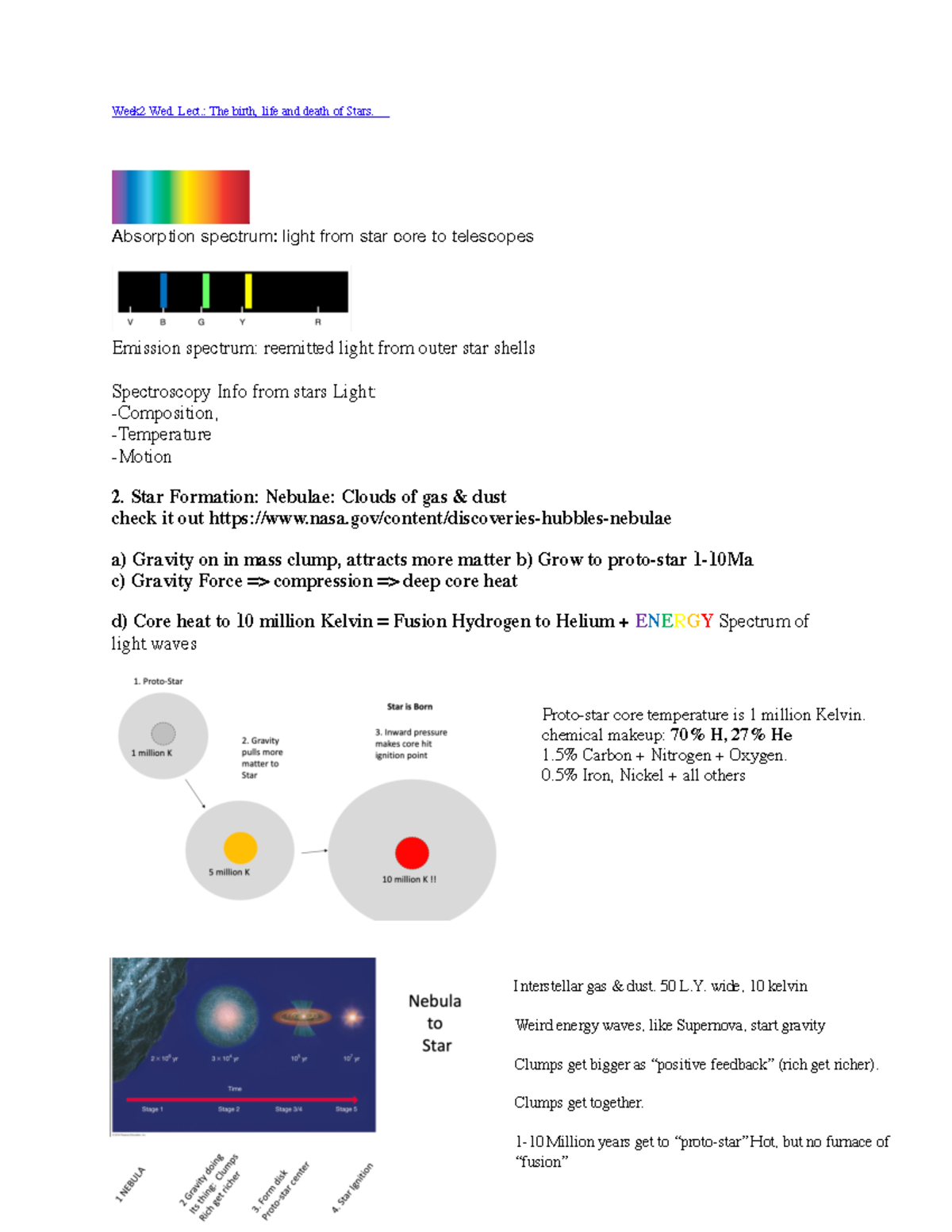 week 2 Notes ocg 110 - Absorption spectrum: light from star core to ...