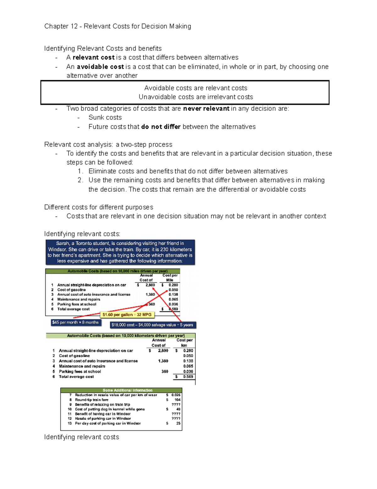 Chapter 12 - Textbook and lecture notes - Identifying Relevant Costs ...