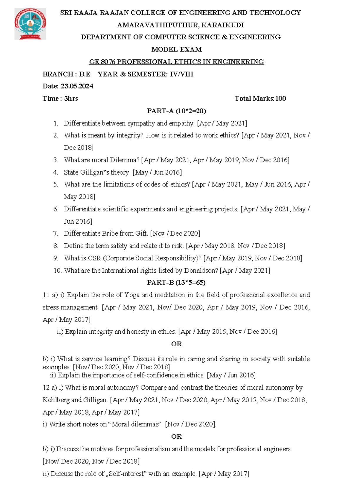 Pee set-1model question - SRI RAAJA RAAJAN COLLEGE OF ENGINEERING AND ...