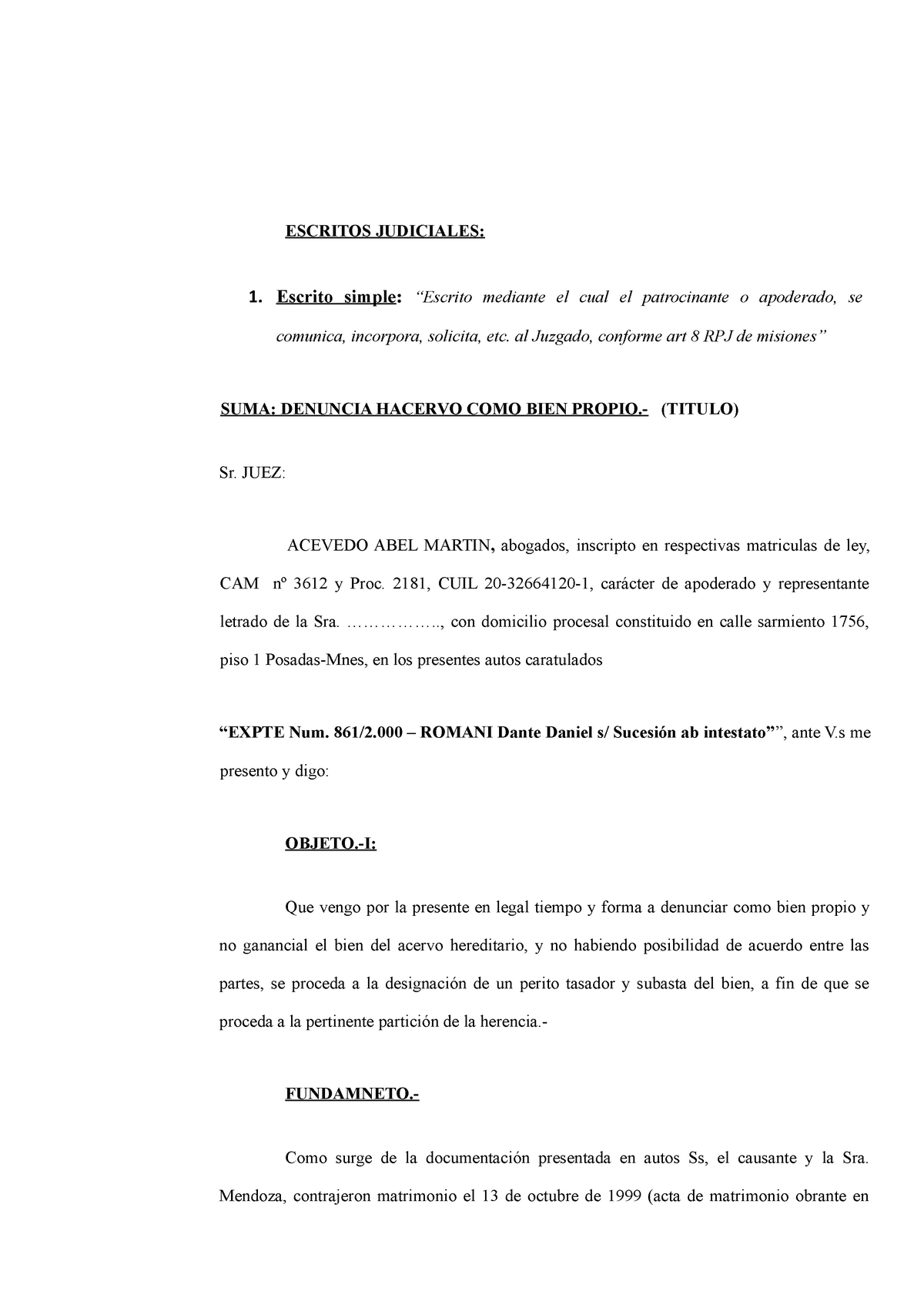 Modelo De Escrito Judicial 7517