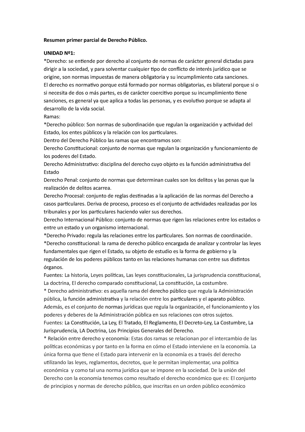 Resumen Primer Parcial De Derecho Público - UNIDAD Nº1: *Derecho: Se ...