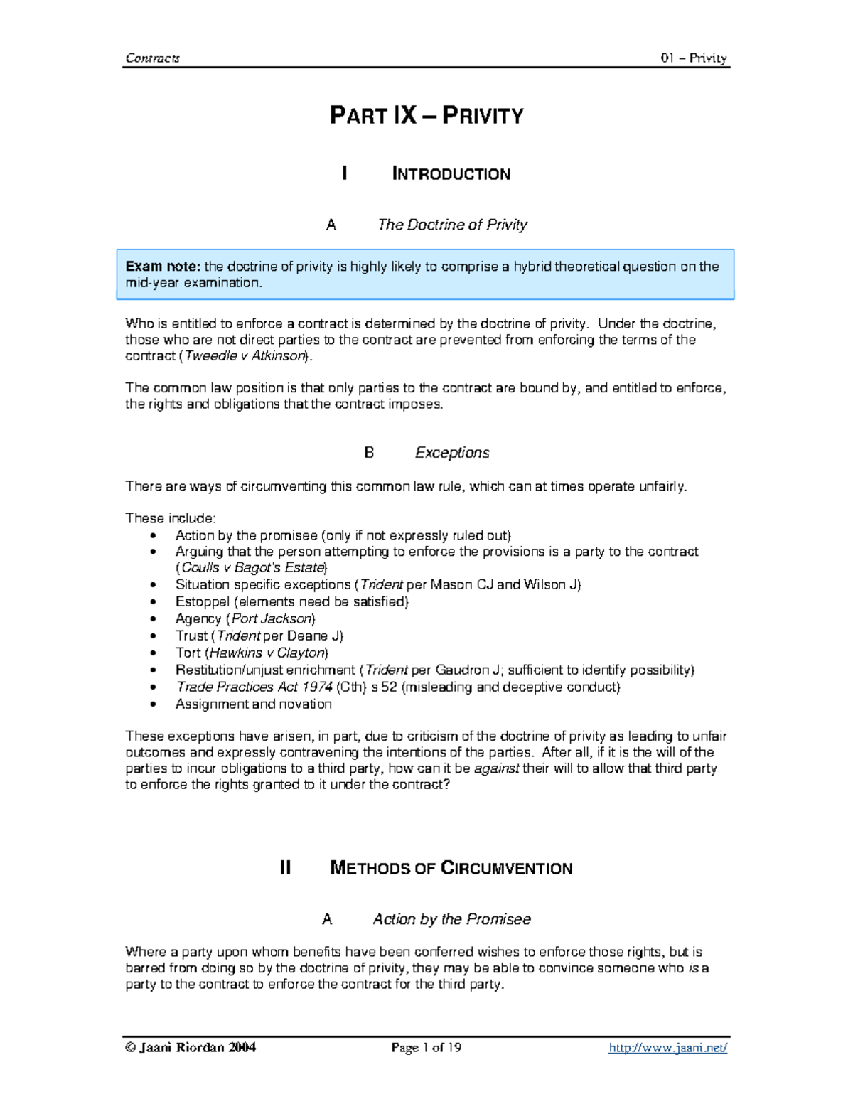 09 Privity - .Notes used for exam and practice. Summaries with examples ...