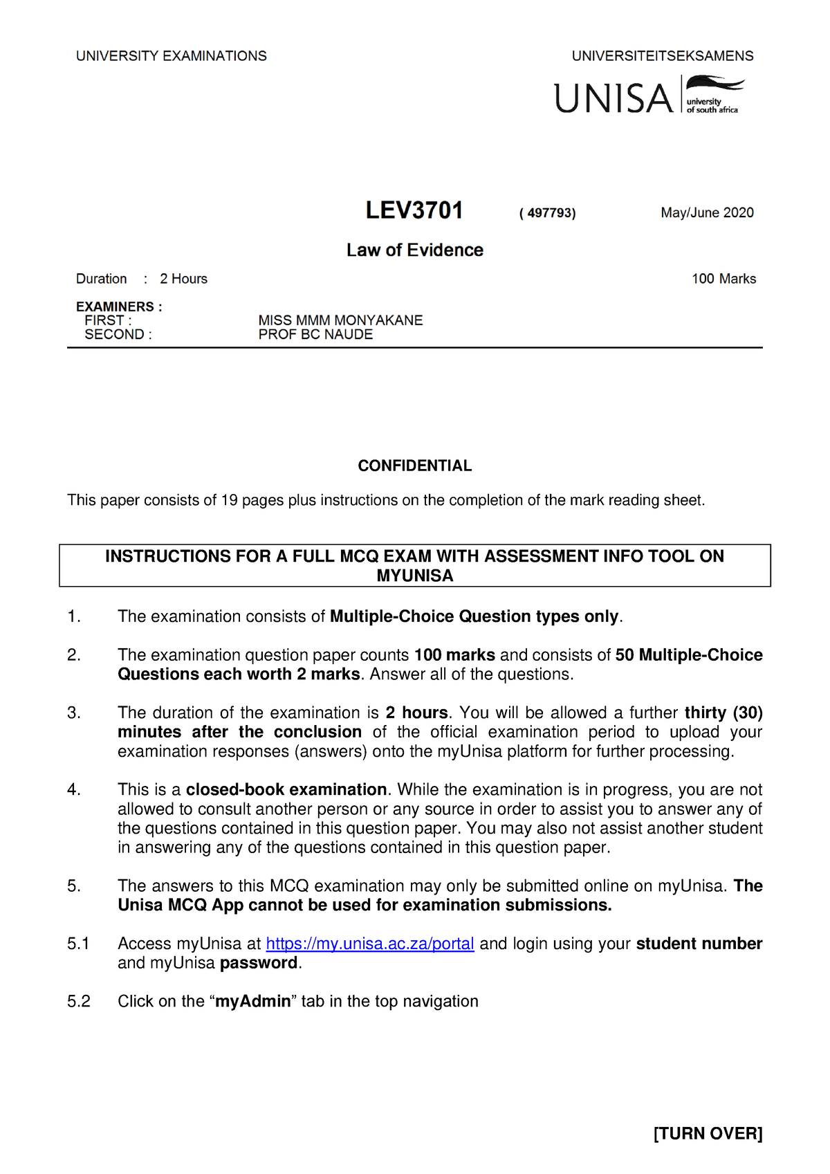 LEV3701 June 2020 Exam - Past Question Paper - CONFIDENTIAL This Paper ...