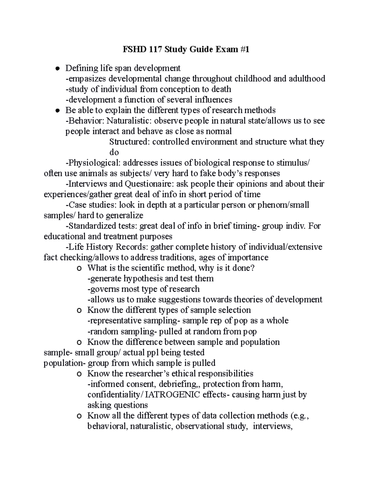 Exam1 Study Guide - Hunt FSHD 117 - FSHD 117 Study Guide Exam