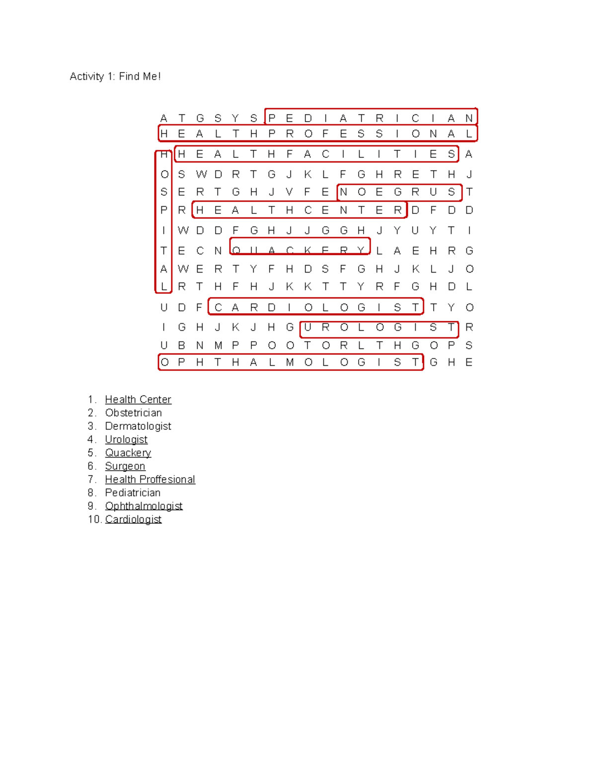 Activity 1 Find Me - Activity 1: Find Me! A T G S Y S P E D I A T R I C ...