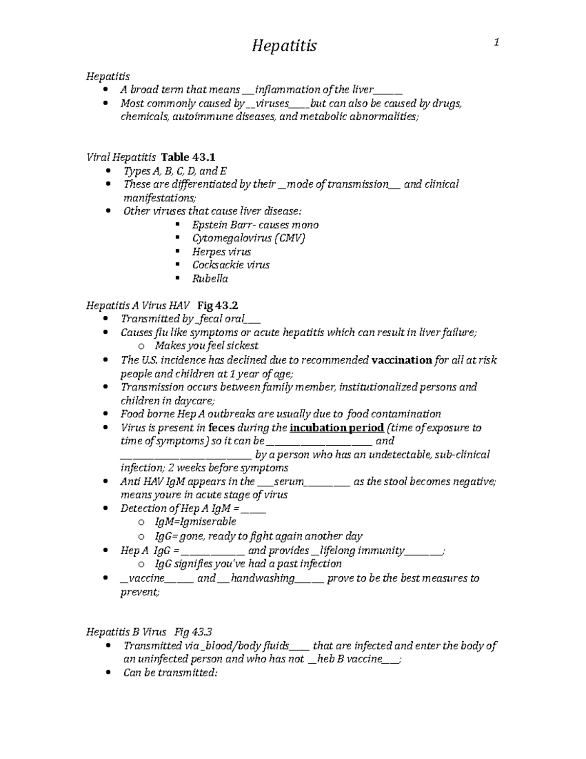 Hepatitis lecture and handout - Hepatitis Hepatitis A broad term that ...