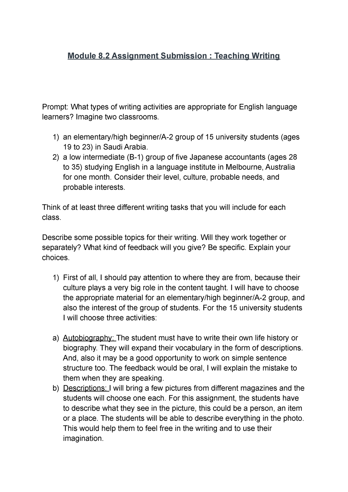 written assignment module 8