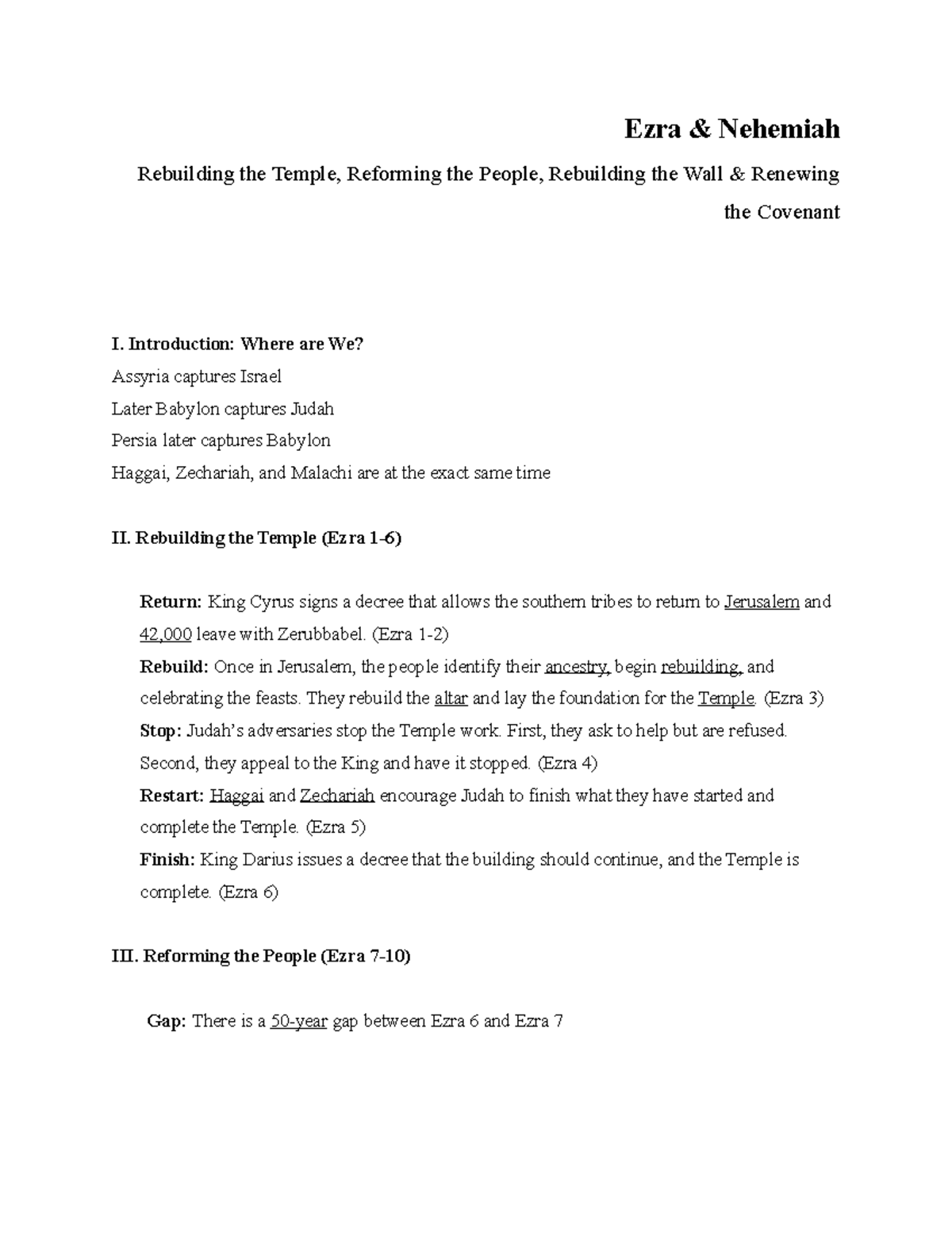 Ezra, Nehemiah, Esther Notes Ezra &