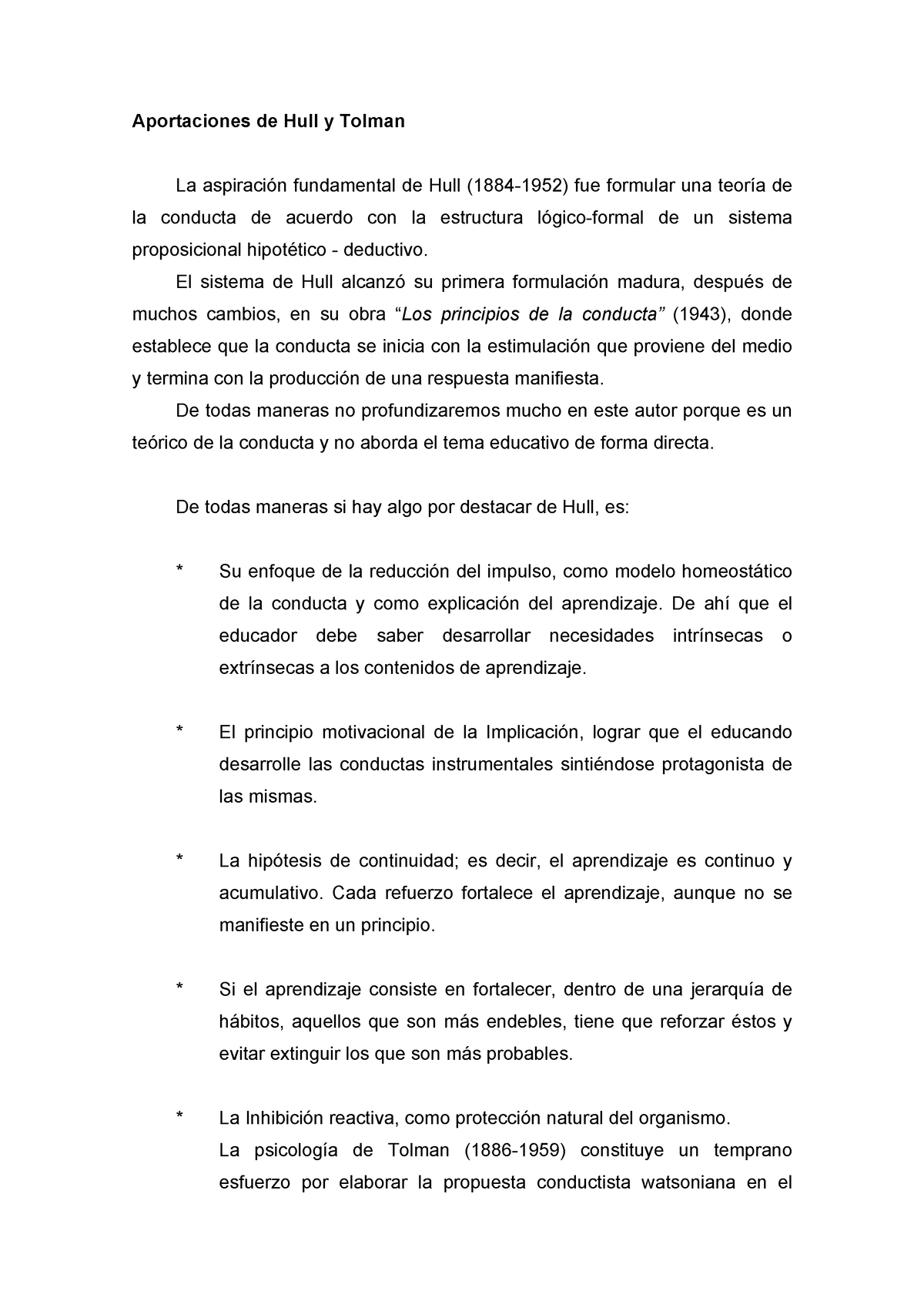 Aportaciones De Hull Y Tolman El Sistema De Hull Alcanzó Su Primera Formulación Madura 9454