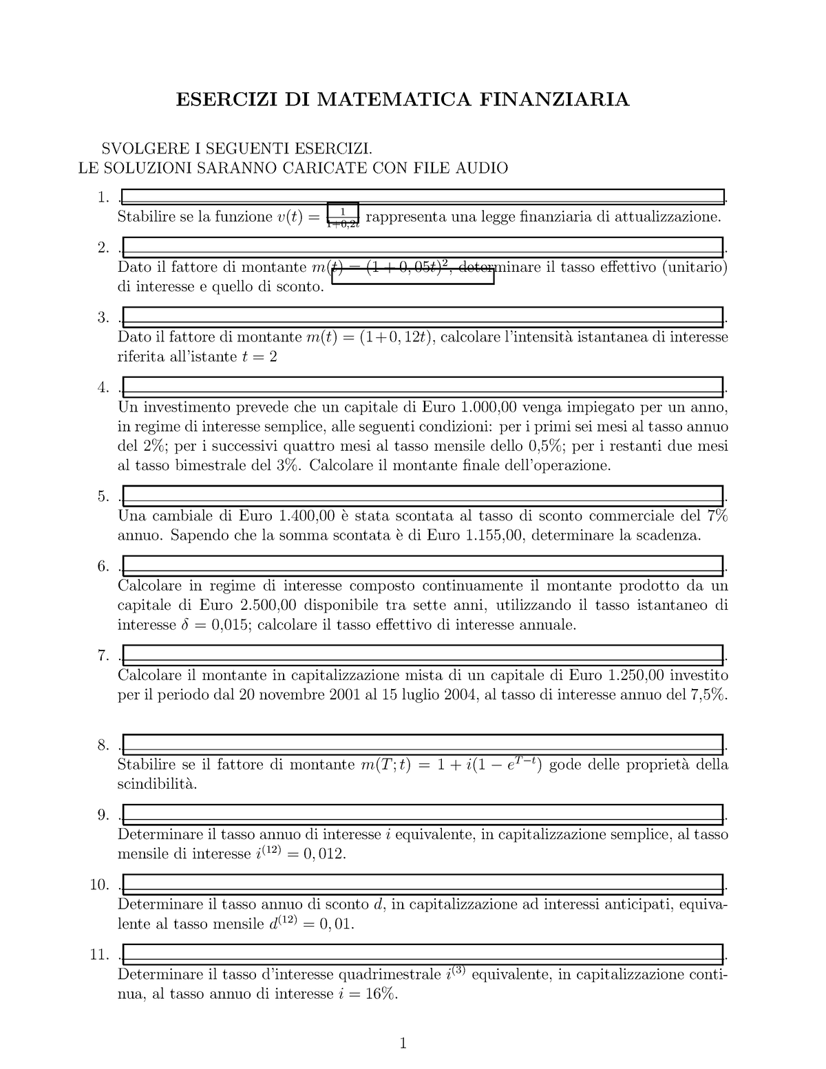 Esercizi Matematica Finanziaria Esercizi Di Matematica Finanziaria Svolgere I Seguenti 5958