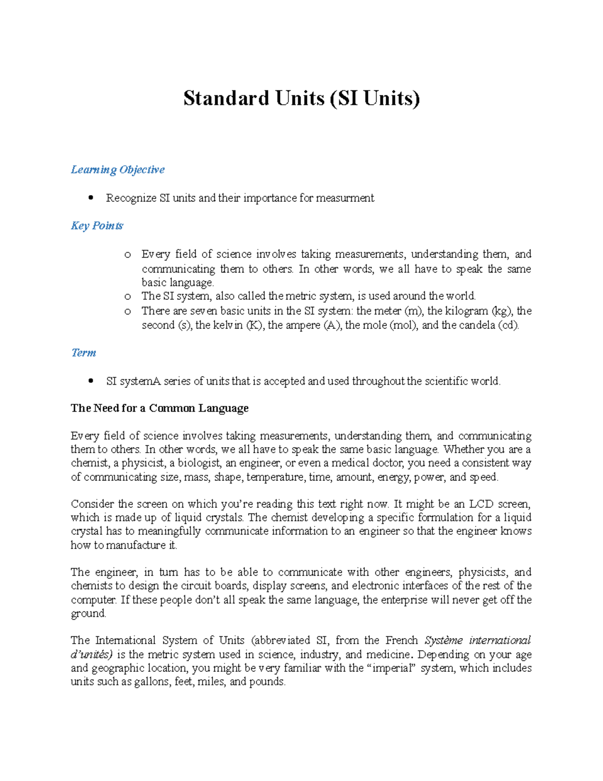 standard-units-si-units-standard-units-si-units-learning