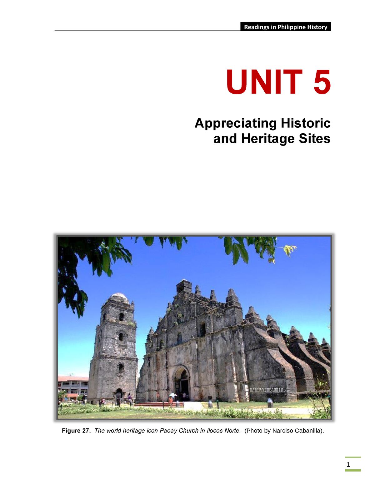 Unit 5 Riph Riph Readings In Philippine History 1 Unit 5 Appreciating Historic And Heritage 3637