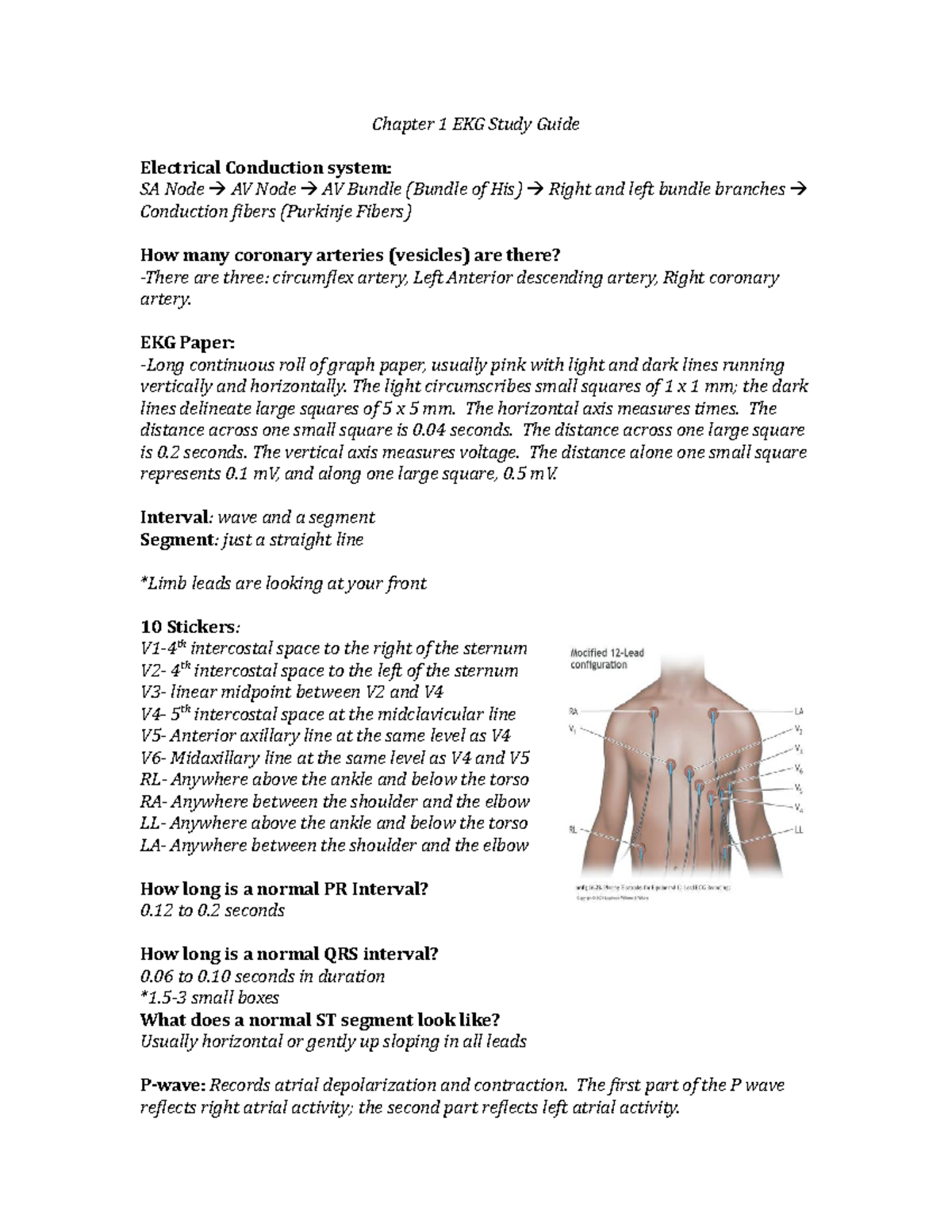 Chapter 1 EKG Study Guide - Chapter 1 EKG Study Guide Electrical ...