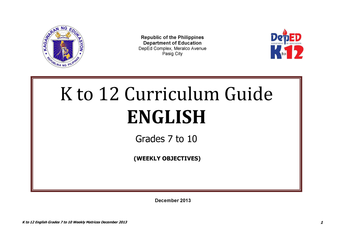 Curriculum Guide English Grades 7 10 Cg Pdf Compress K 12 Curriculum Compistion K To 12 6165