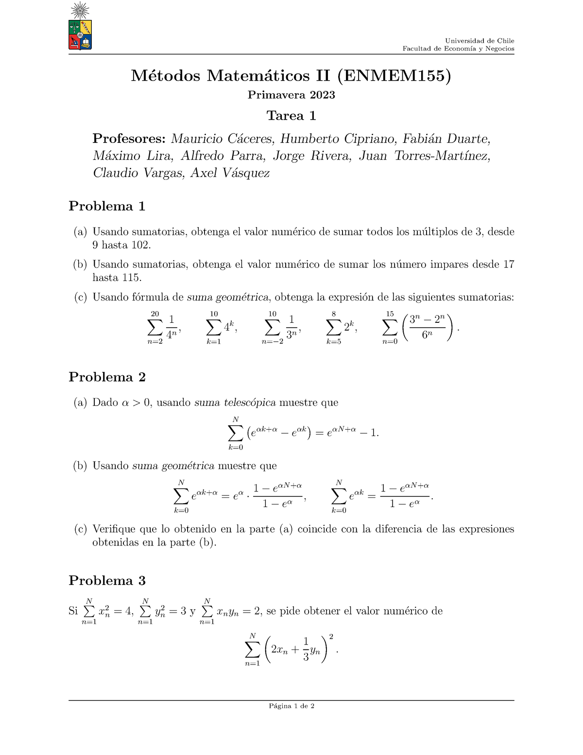 Tarea 1 Métodos Matemáticos II - Universidad De Chile Facultad De ...