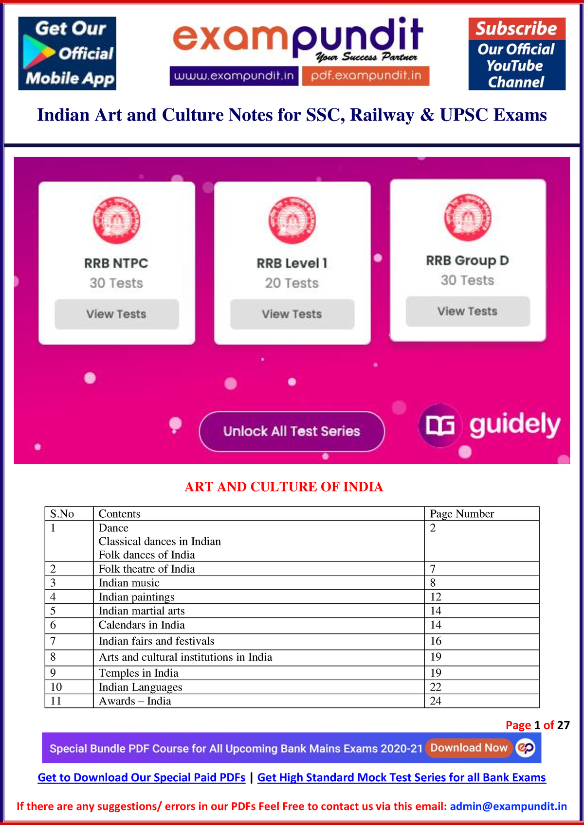 Indian Art And Culture Notes For Ssc Railway Upsc Exams - Page 1 Of 27 ...