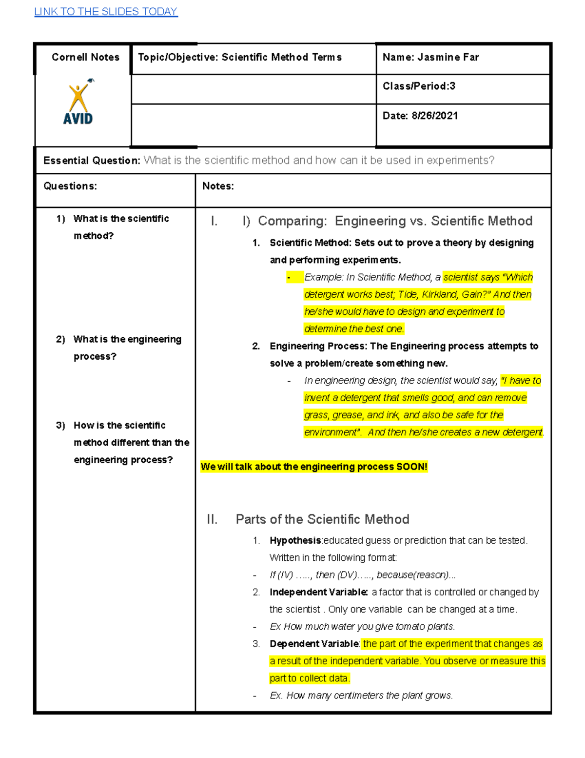 Copy of Jasmine Far Scientific Method Cornell Notes (Gabaldon 2122