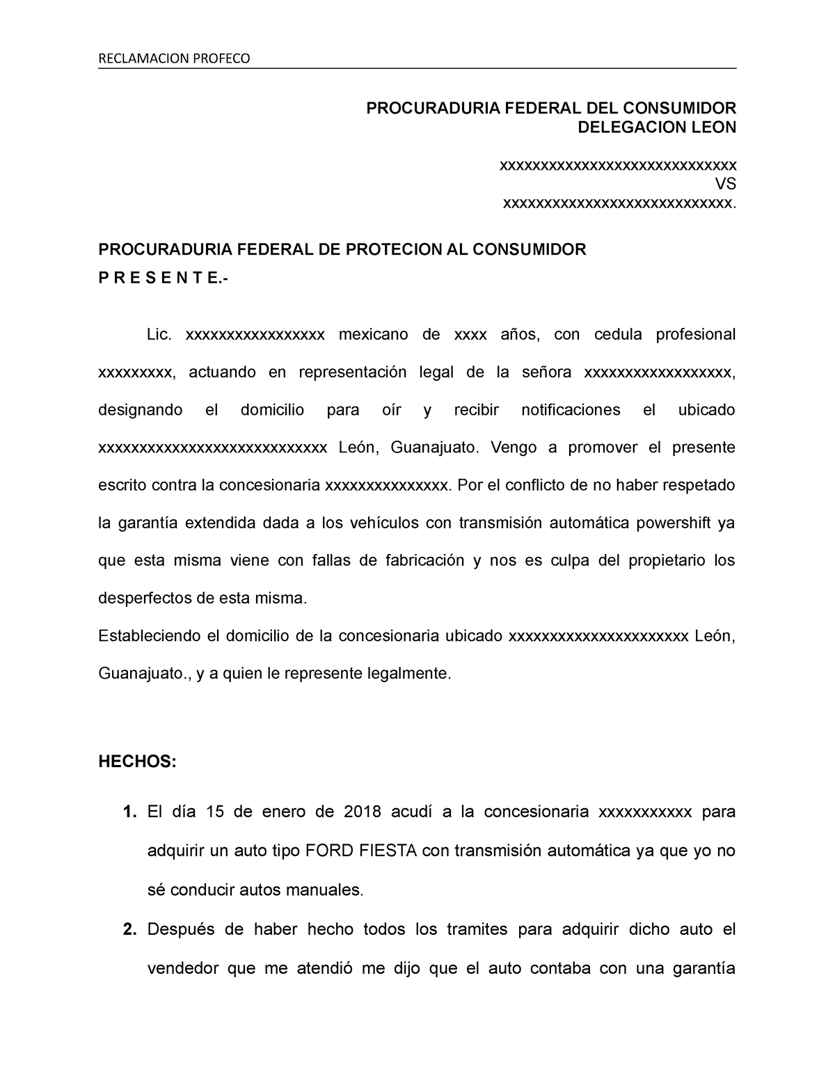 Demanda Profeco - Machote Para Materia Administrativa - PROCURADURIA ...