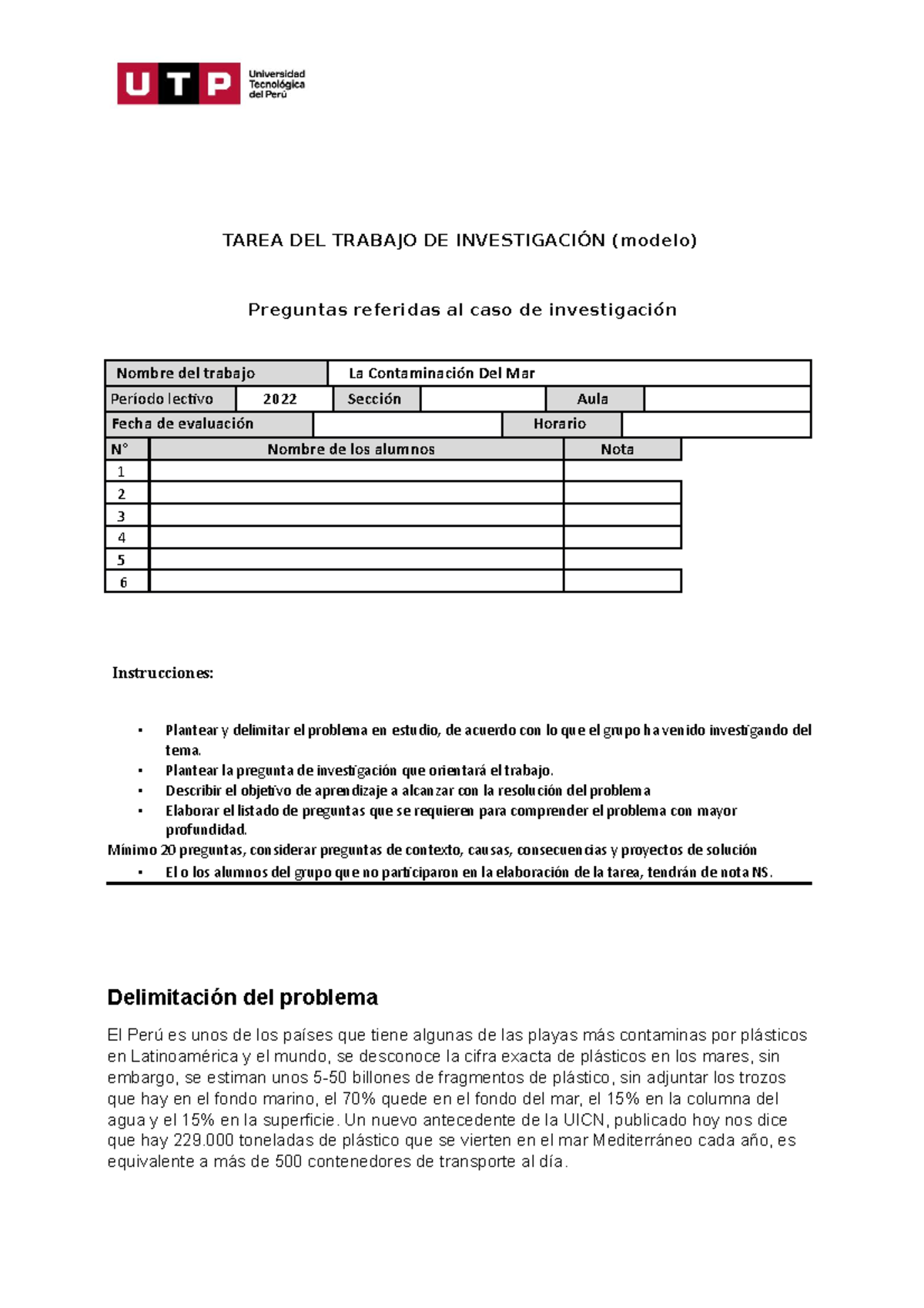 Semana 5 - Tarea 1 - Modelo - TAREA DEL TRABAJO DE INVESTIGACIÓN ...