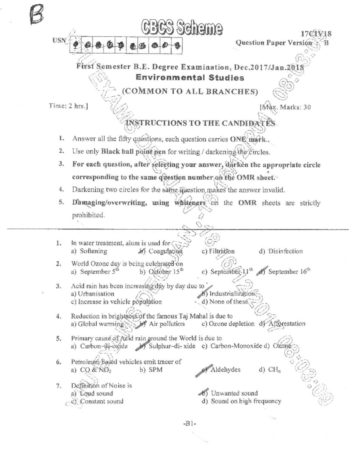 VTU Question paper with solution of 17CIV18 Environmental Studies Dec