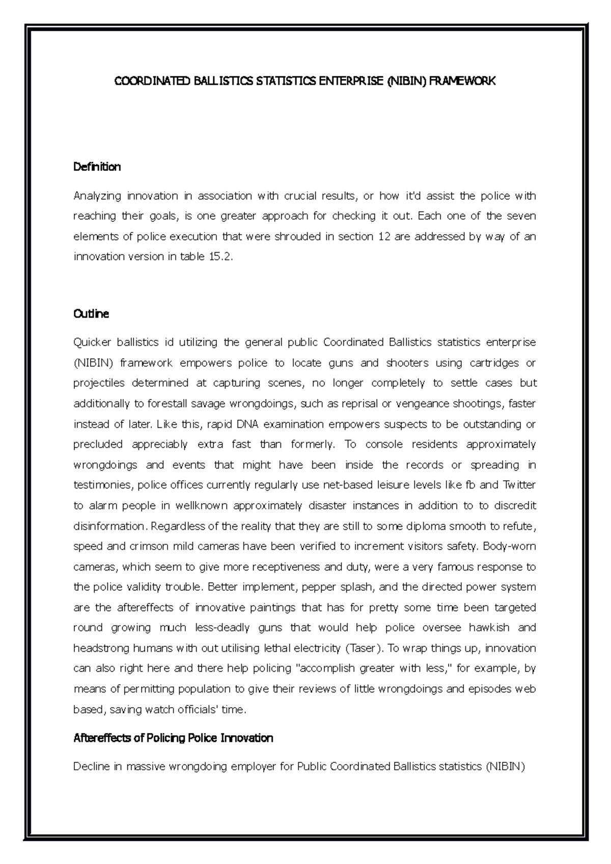 Coordinated Ballistics Statistics Enterprise ( Nibin) Framework ...
