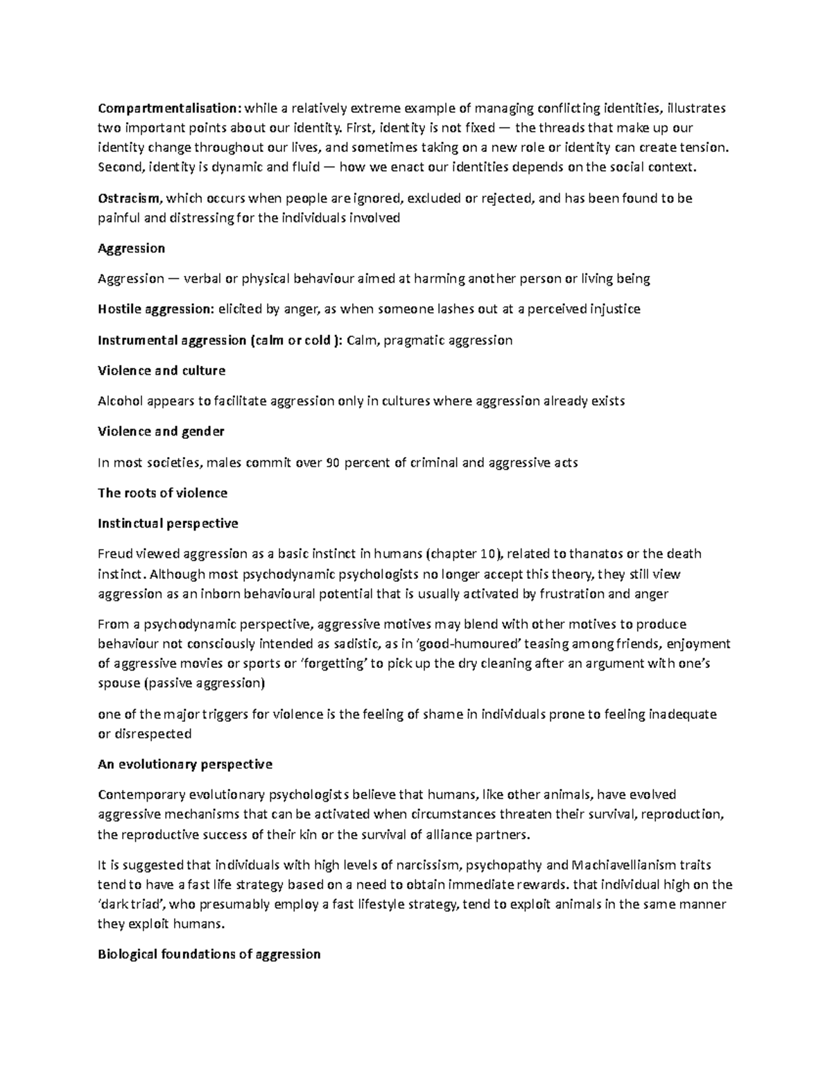 Psyc B1 notes 2 - Compartmentalisation: while a relatively extreme ...