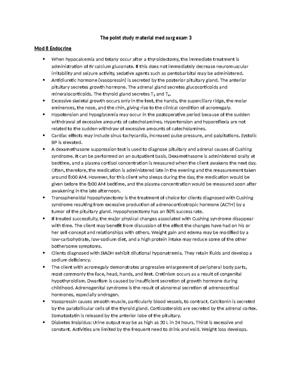 Test 3 the point notes - The point study material med surg exam 3 Mod 8 ...