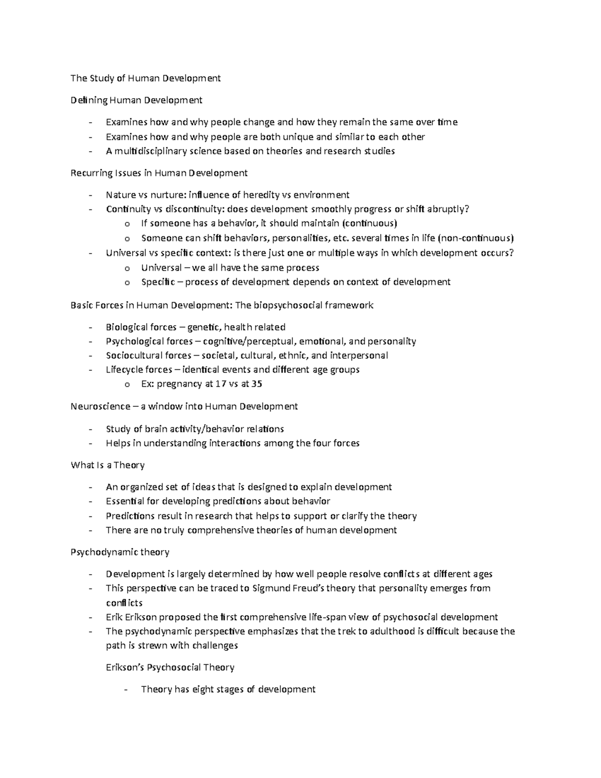 Psych Class 1 The Study of Human Development Defining Human