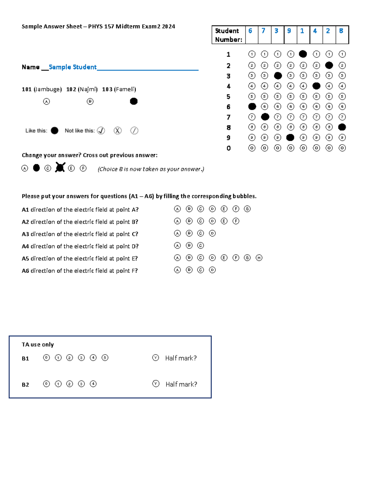 Midterm Exam 2 Answer Sheet Sample for Reference - Sample Answer Sheet ...