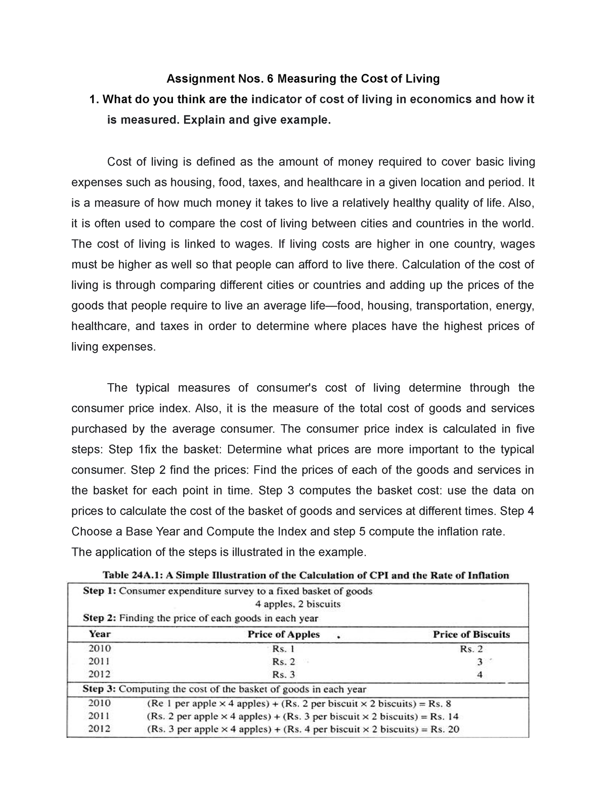 cost of living assignment