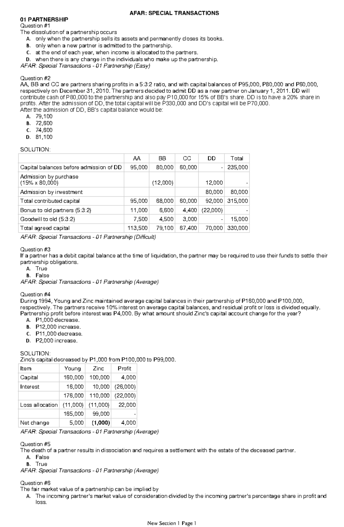 AFAR - Special Transactions - Partnership - AFAR: SPECIAL TRANSACTIONS ...
