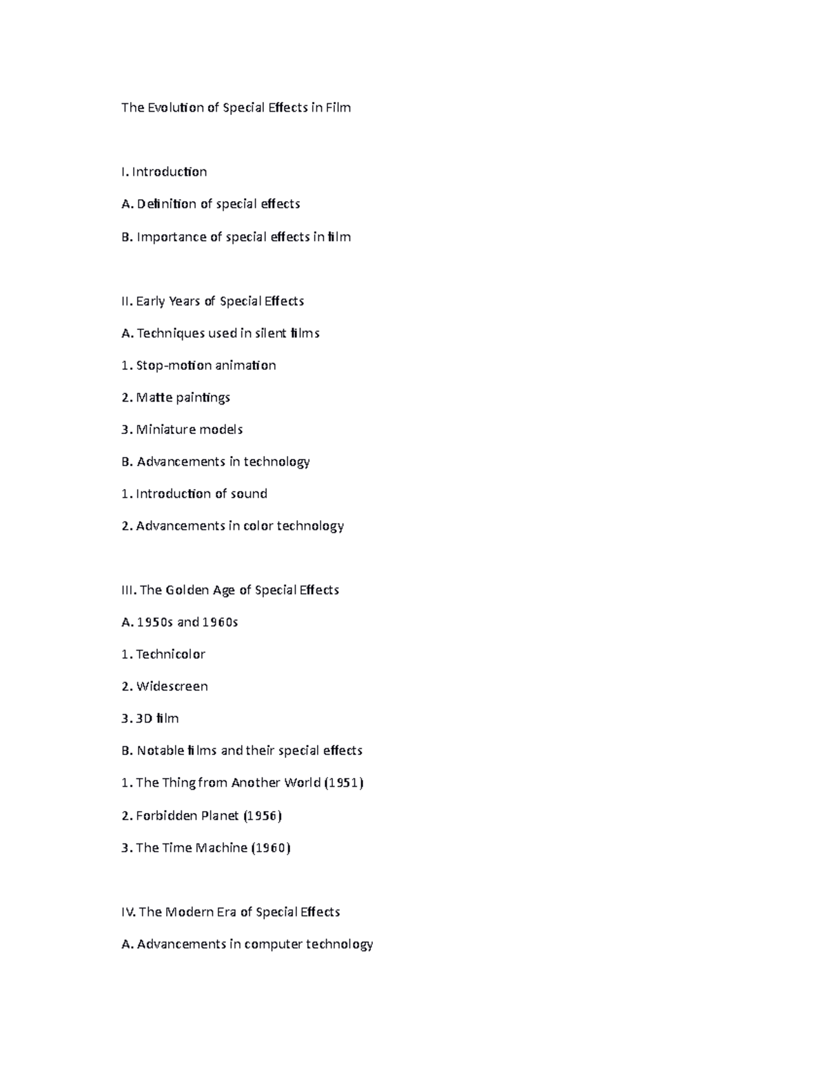 The Evolution of Special Effects in Film Introduction A. Definition