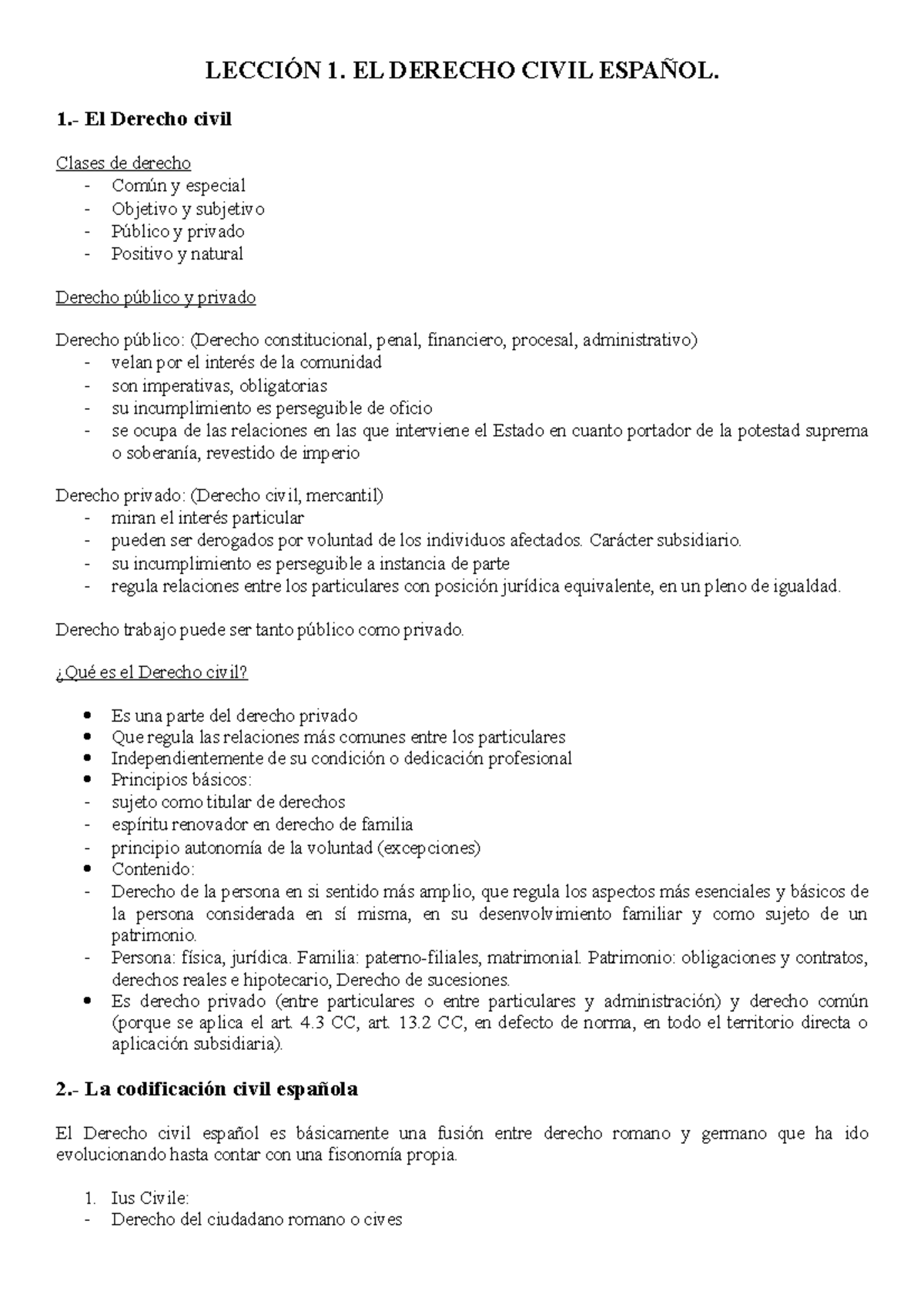 Lección 1 - Apuntes 1, 2 - LECCIÓN 1. EL DERECHO CIVIL ESPAÑOL. 1.- El ...