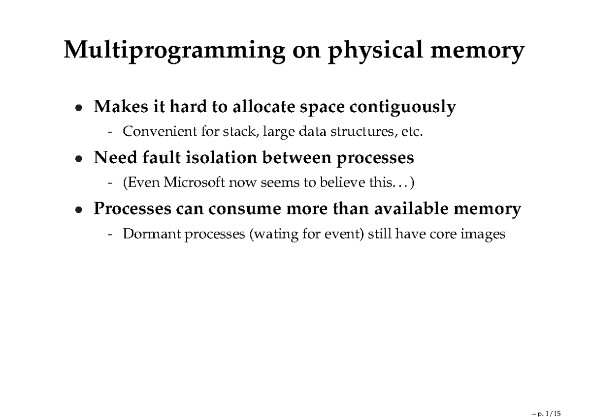 L7 - Multiprogramming on physical memory - Multiprogramming on physical ...
