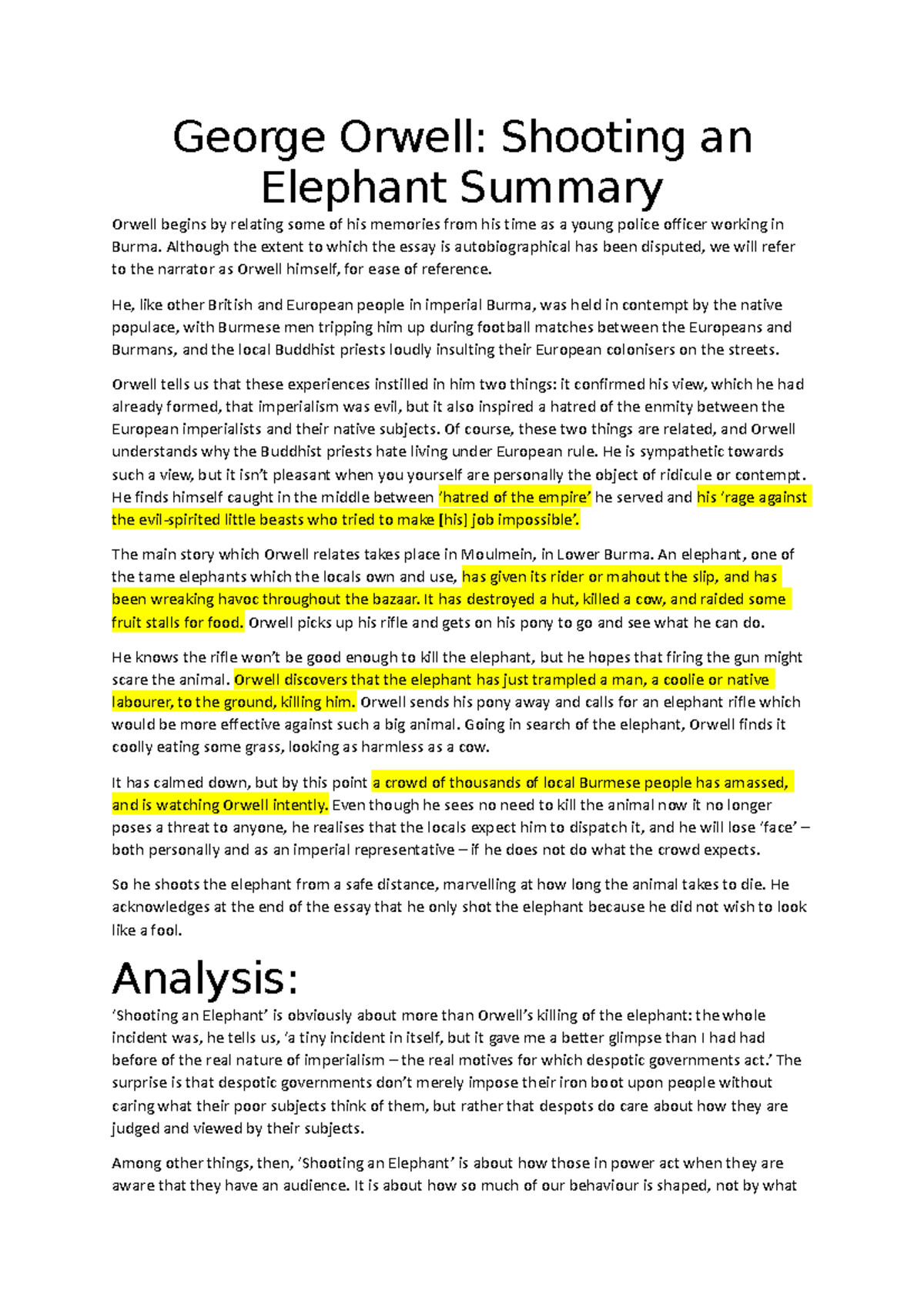 shooting an elephant critical essay