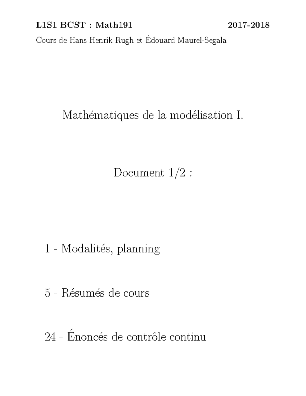 Polycopié Du Cours De MA191 - L1S1 BCST : Math191 2017- Cours De Hans ...