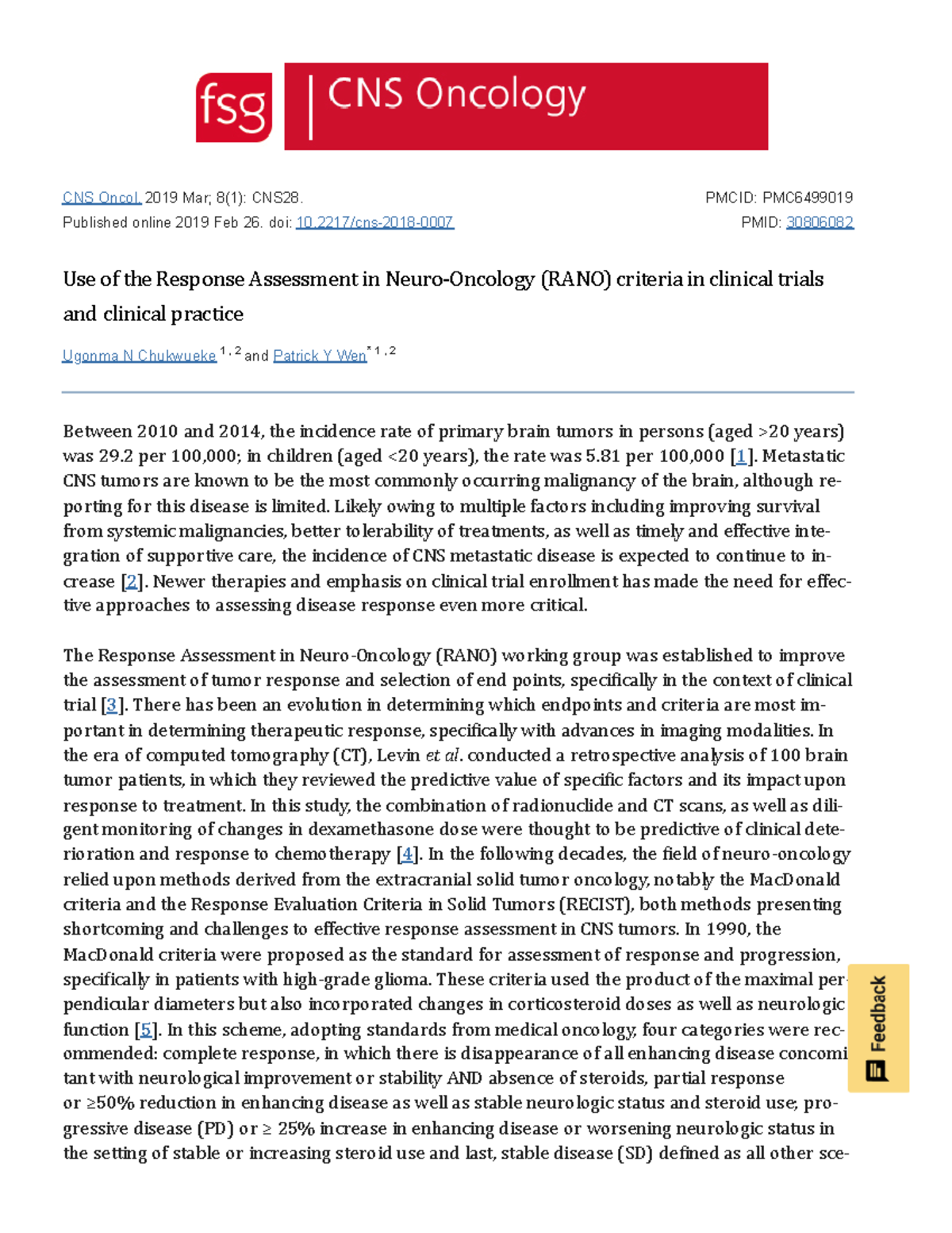 Use Of The Response Assessment In Neuro-oncology (rano) Criteria In 