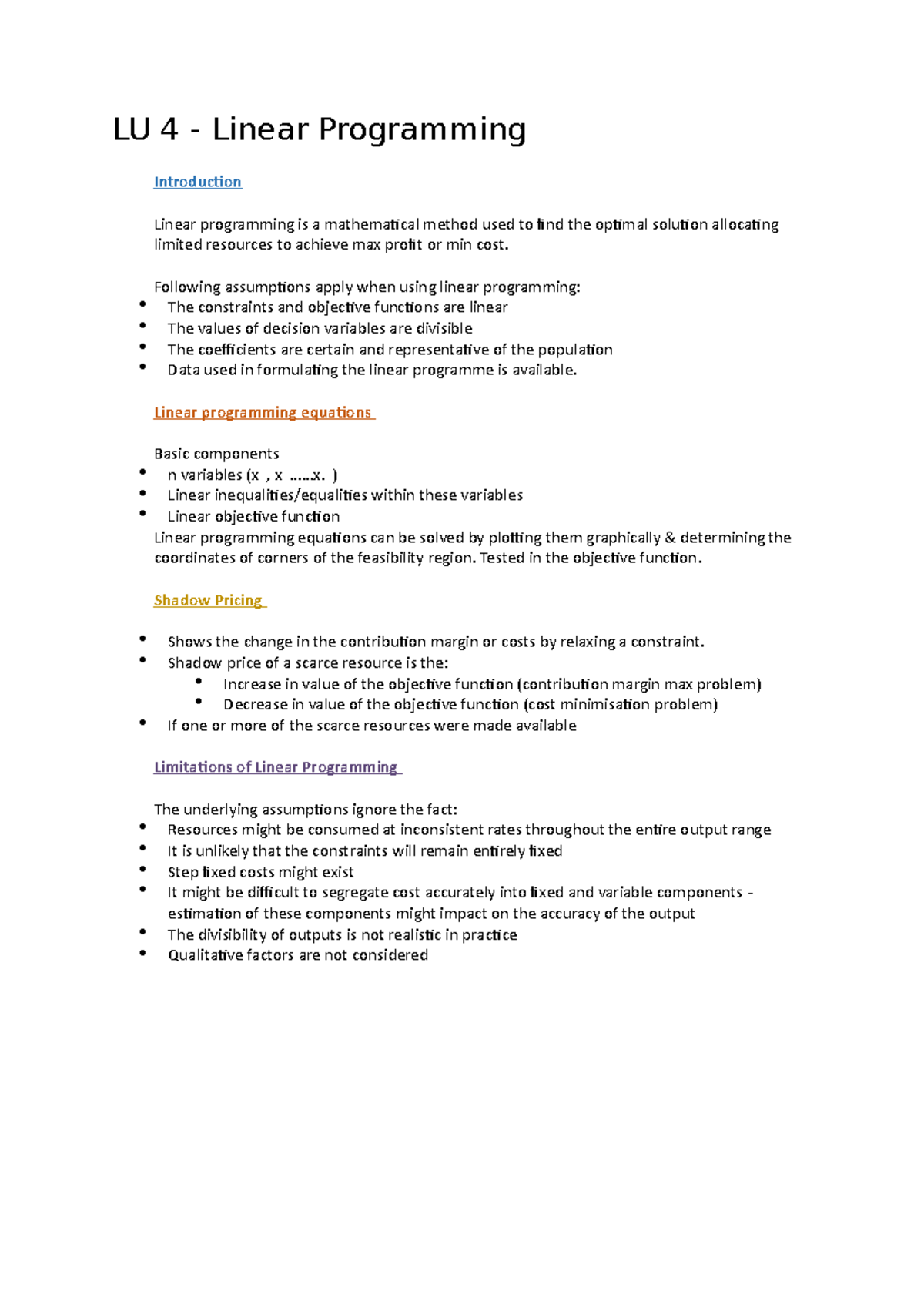 LU 4 notes -FINM6222 - LU4 - LU 4 - Linear Programming Introduction ...