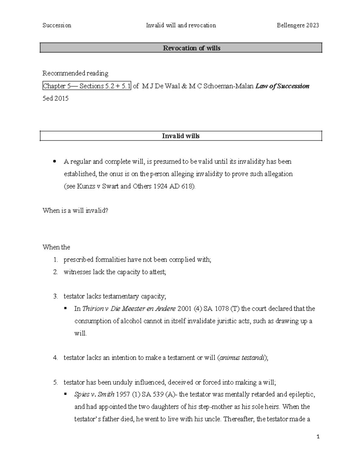 9. Revocation - Lecture notes - Revocation of wills Recommended reading ...
