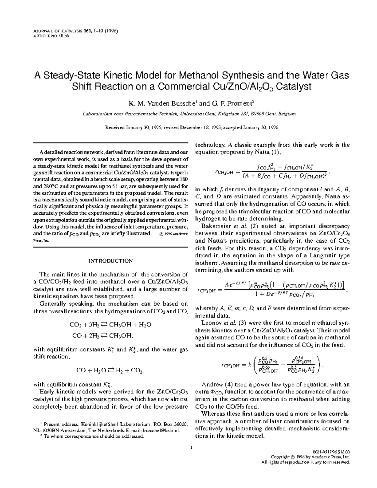 RWS - mmm - JOURNAL OF CATALYSIS 161, 1–10 (1996) ARTICLE NO. 0156 A ...