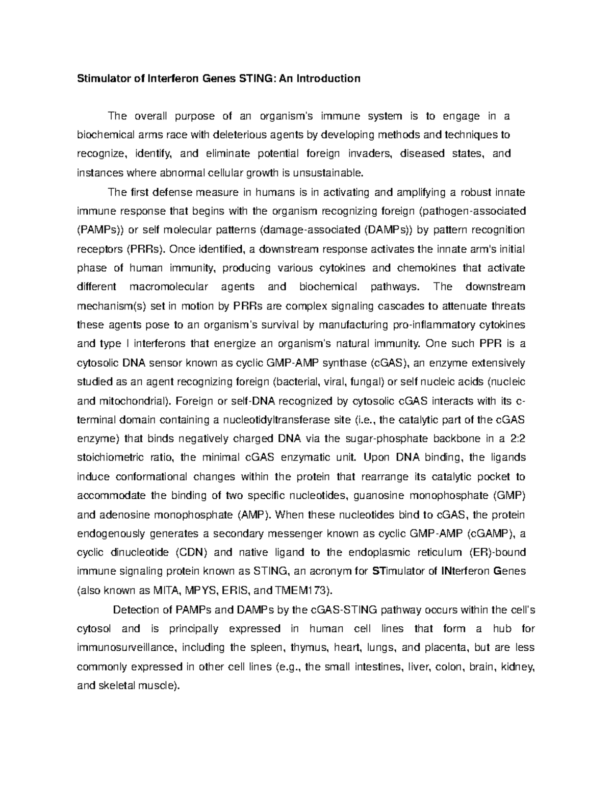 Chemistry- Stimulator of Interferon Genes Sting - Stimulator of ...