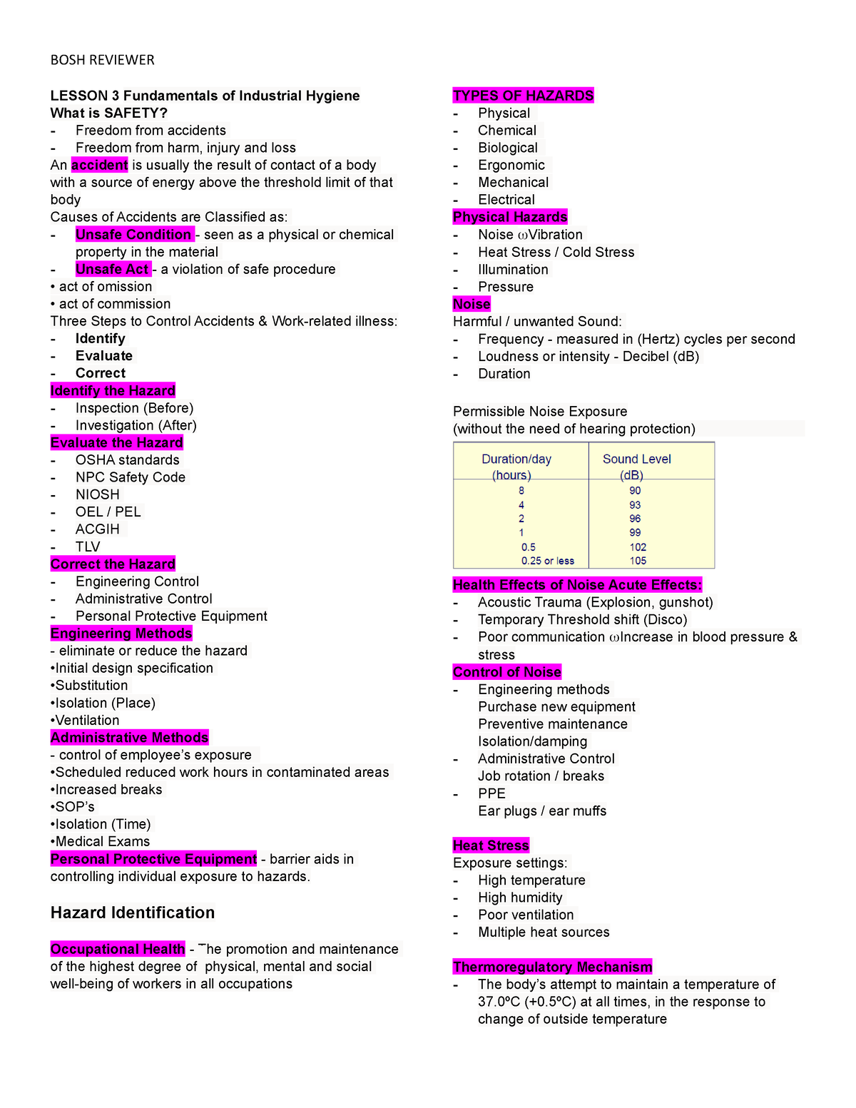 BOSH- Reviewer - Basic Occupational - LESSON 3 Fundamentals of ...