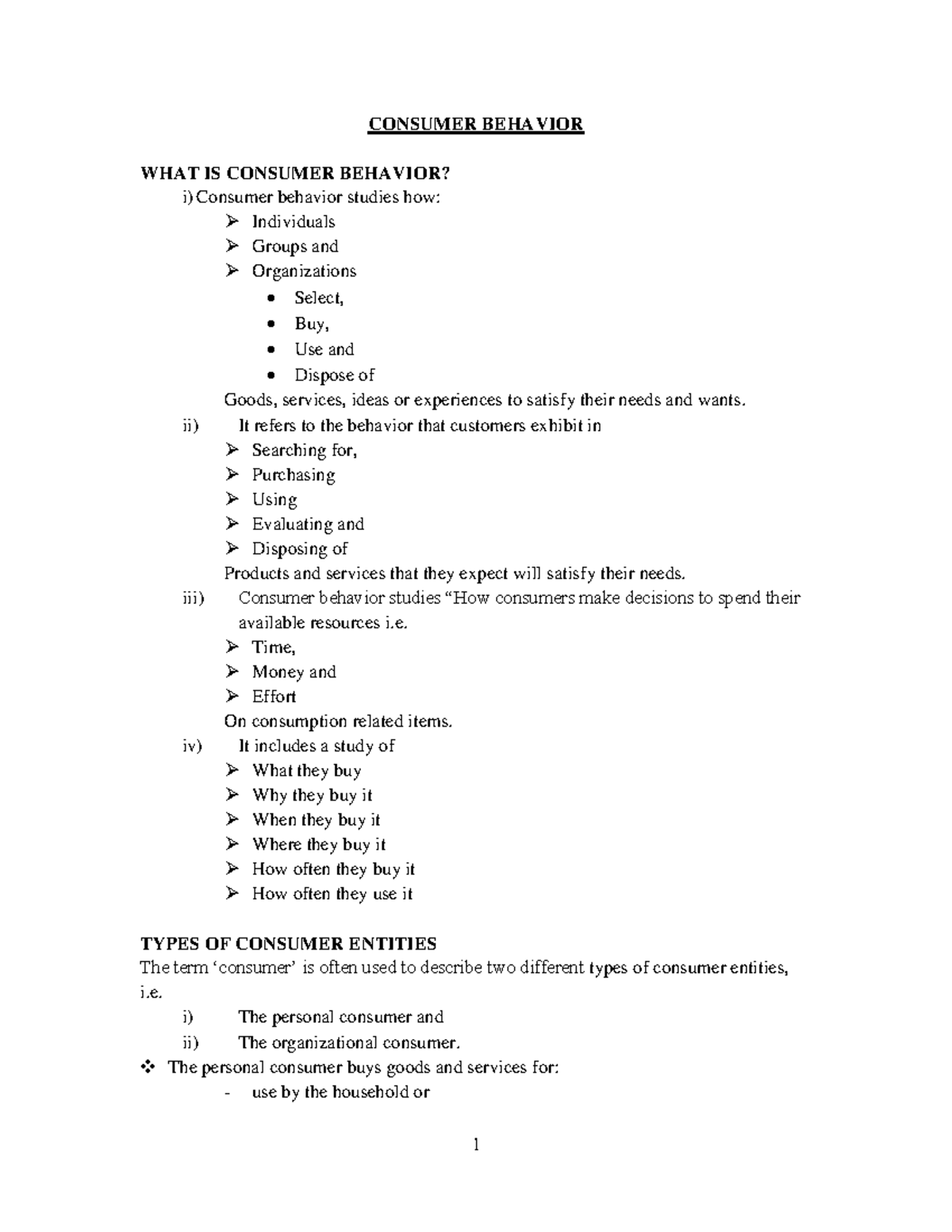 Consumer Behavior - ii) It refers to the behavior that customers ...